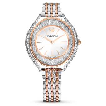 swarovski ساعة crystalline aura، صناعة سويسرية، سوار معدني، لون ذهبي وردي، لمسة نهائية بمعادن مختلطة