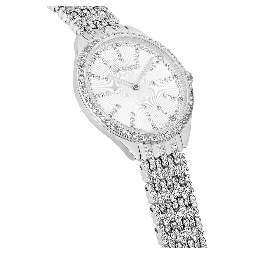 swarovski ساعة attract، صناعة سويسرية، كريستالات متراصة، سوار كريستال، لون فضي، ستانلس ستيل