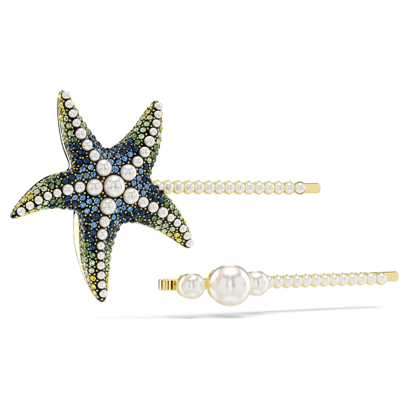 swarovski مشبك شعر idyllia، طقم  قطعتين ، مُزين بلآلئ الكريستال، شكل نجمة بحر، ألوان متعددة، طلاء روديوم