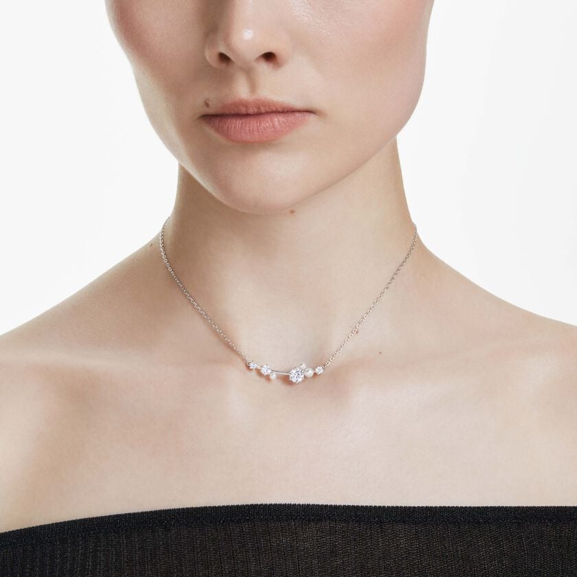 swarovski عقد constella، لآلئ كريستال، قطع مستدير، لون أبيض، طلاء روديوم