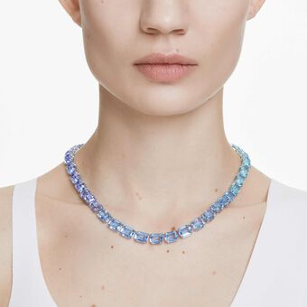 swarovski عقد millenia، قطع مثمن، لون متدرج، لون أزرق، طلاء روديوم