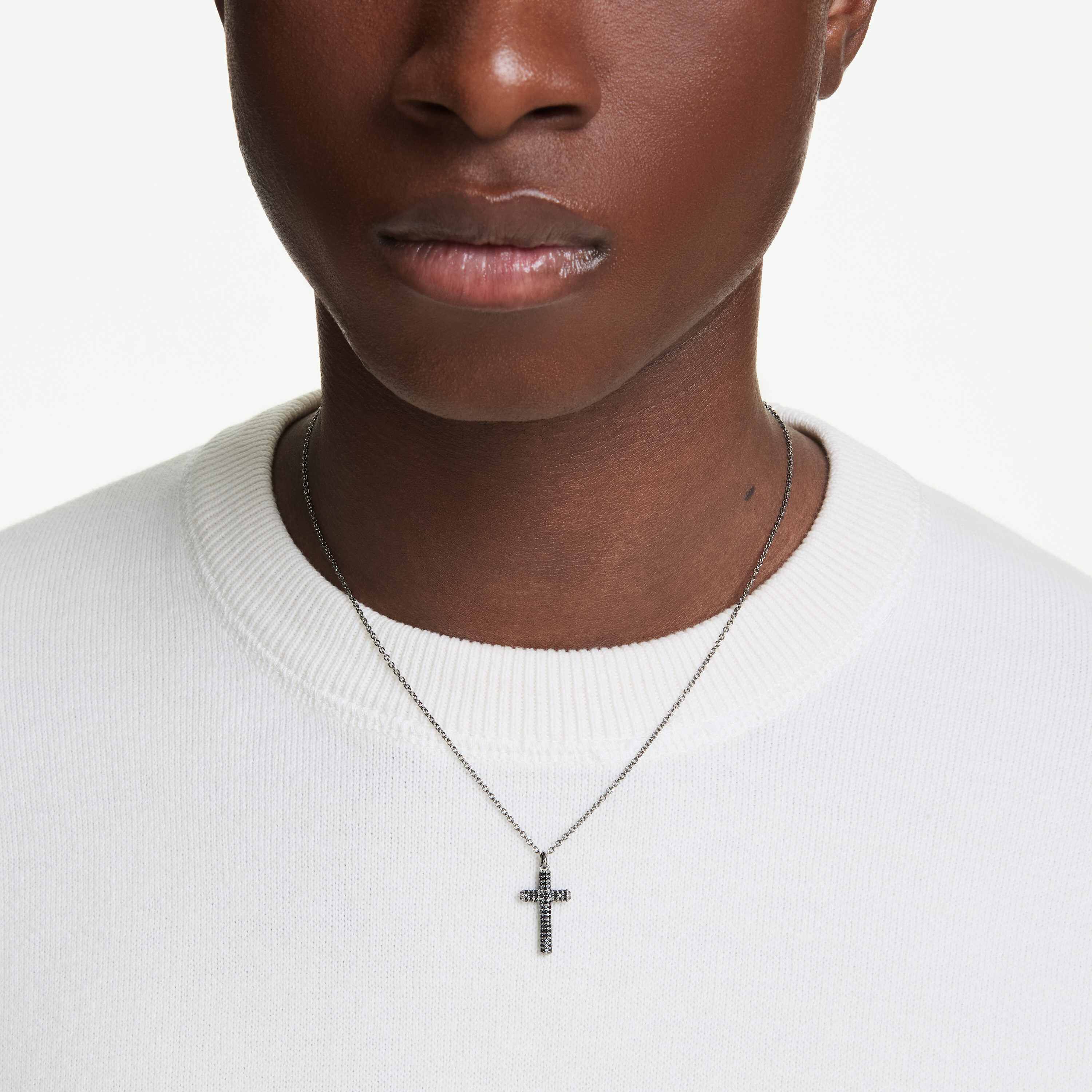 swarovski قلادة insigne، شكل صليب، لون رمادي، طلاء روثينيوم