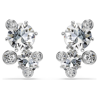 swarovski أقراط دبوسية constella، قطع مستدير، لون أبيض، طلاء روديوم