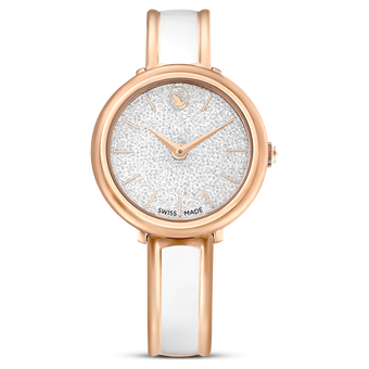 swarovski ساعة سوار crystalline، صناعة سويسرية، سوار معدني، لون أبيض، لمسة نهائية بلون ذهبي وردي