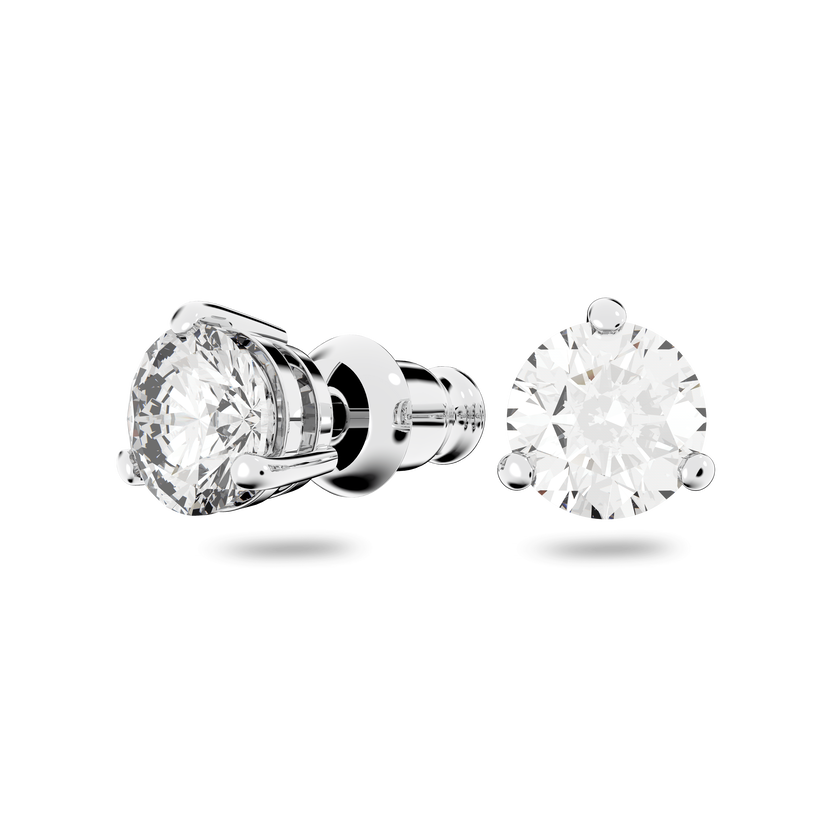 swarovski أقراط solitaire للأذن المثقوبة، لون أبيض، طلاء روديوم