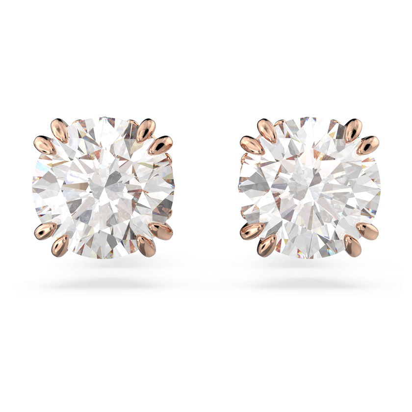 swarovski أقراط دبوسية stilla، قطع مستدير، لون أبيض، طلاء ذهبي وردي