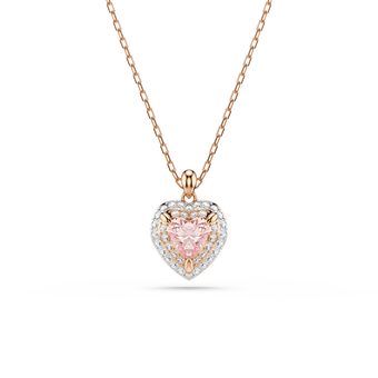 swarovski قلادة one، قطع على شكل قلب، ترصيع بافيه، شكل قلب، لون وردي، لمسة نهائية من الذهب الوردي عيار 18 قيراط