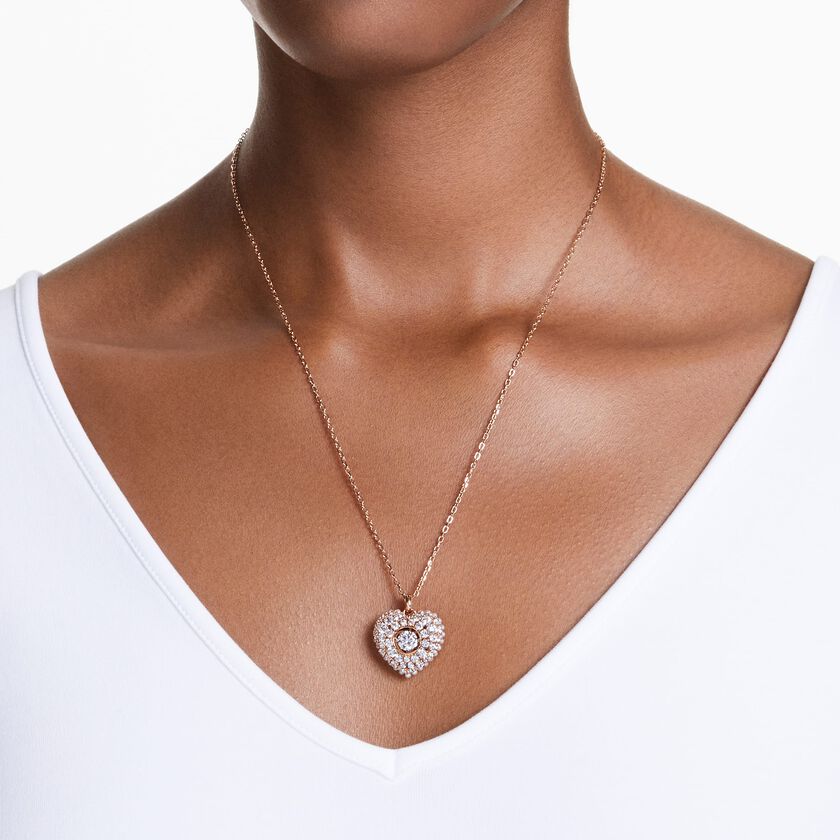 Hyperbola pendant, Heart, White, Rose gold-tone plated