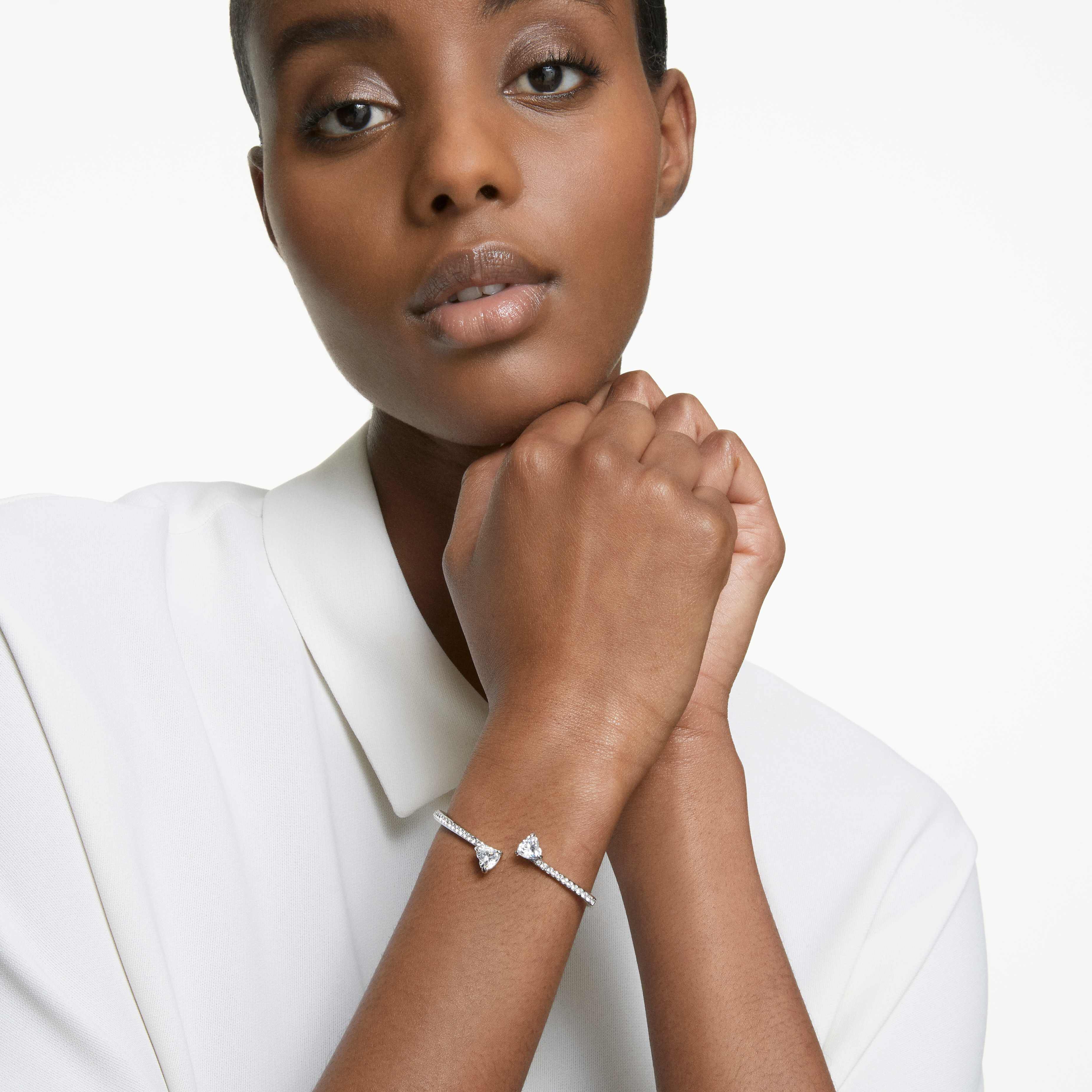 swarovski سوار mesmera، على شكل قلب، لون أبيض، طلاء روديوم