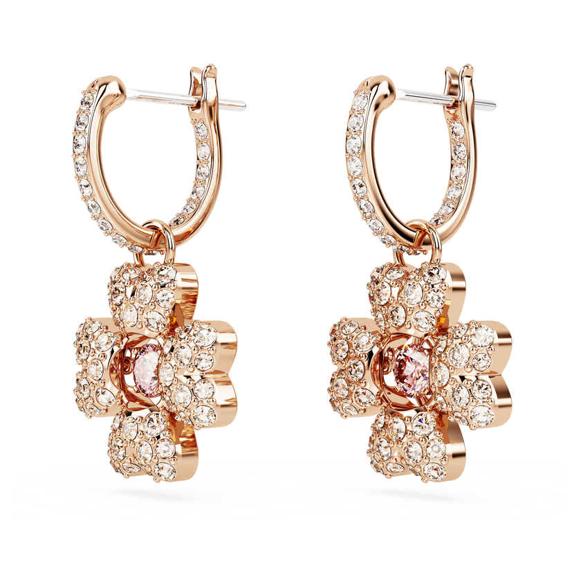 swarovski أقراط متدلية idyllia، على شكل زهرة برسيم، لون أبيض، طلاء بلون ذهبي وردي