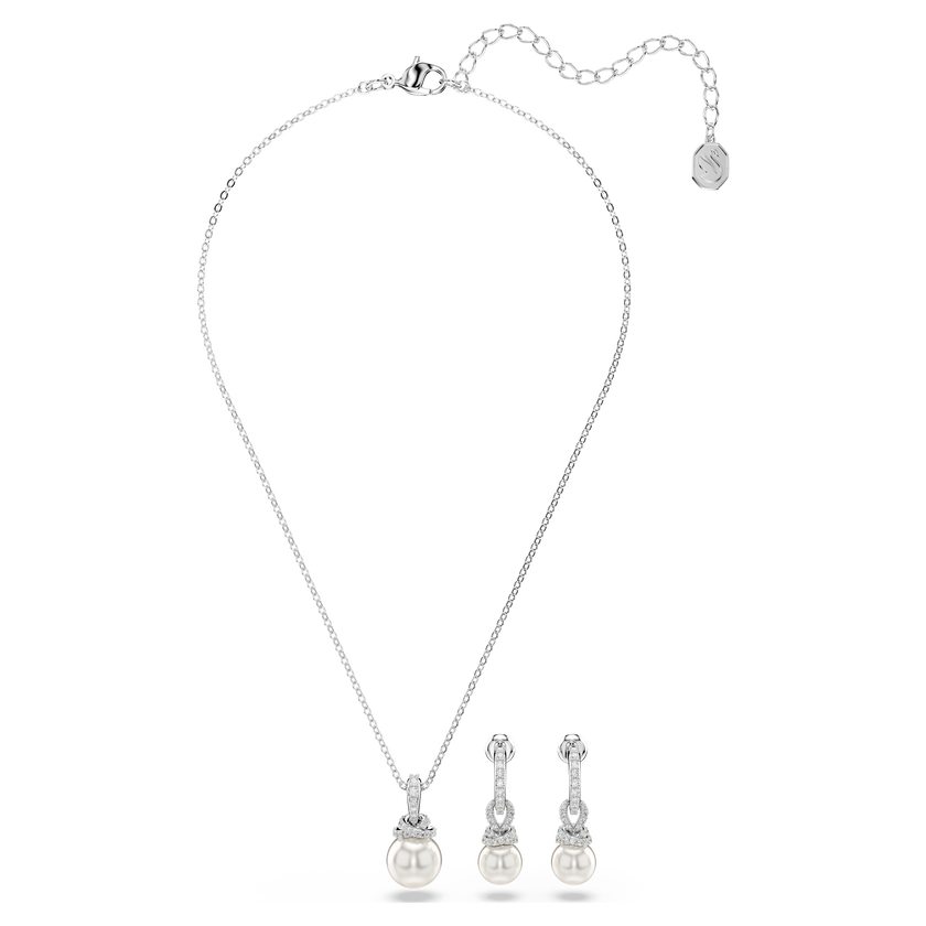 swarovski طقم originally، ترصيع بافيه، لؤلؤ كريستال، لون أبيض، طلاء روديوم