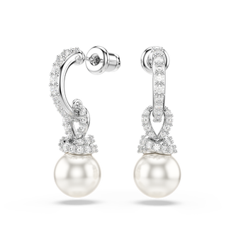 swarovski أقراط متدلية originally، لؤلؤ كريستال، ترصيع بافيه، لون أبيض، طلاء روديوم