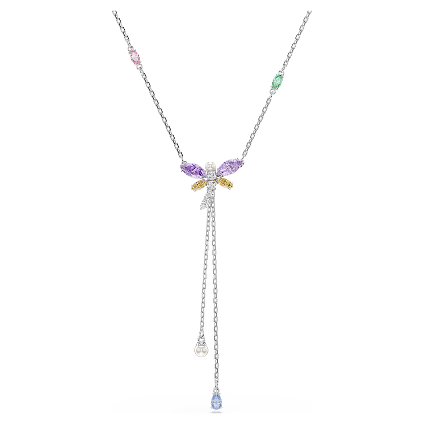 عقد ariana grande x swarovski على شكل حرف y، قطع متنوع، شكل يعسوب، ألوان متعددة، طلاء روديوم