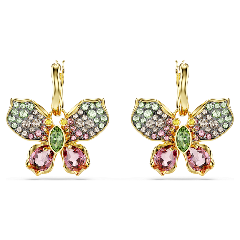 swarovski أقراط متدلية idyllia، قطع متنوع، كريستالات مُتراصَّة، شكل فراشة، ألوان متعددة، لمسة نهائية من معادن مختلطة
