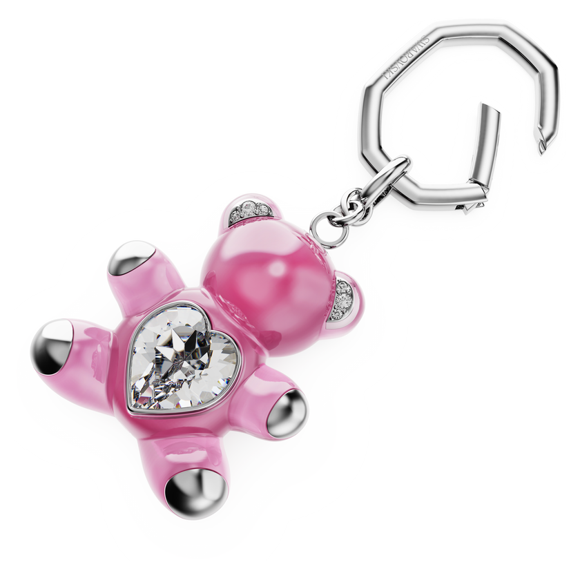 swarovski حلقة المفاتيح teddy، شكل دب، لون وردي، طلاء روديوم