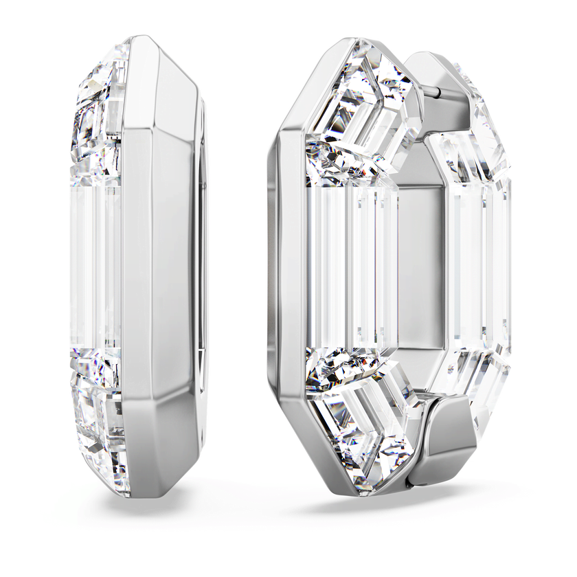 swarovski أقراط حلقية lucent، شكل مثمن، حجم صغير، لون أبيض