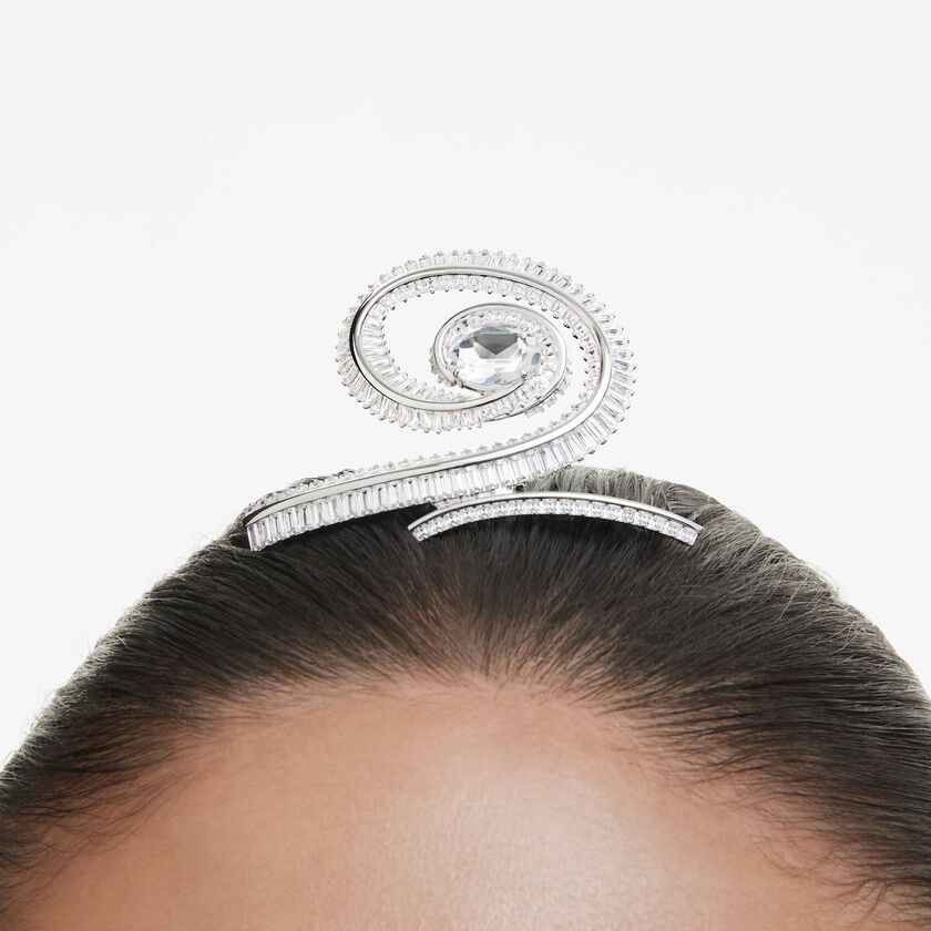 مشبك شعر ariana grande x swarovski، لؤلؤة كريستال، قطع باغيت، لون أبيض، طلاء روديوم