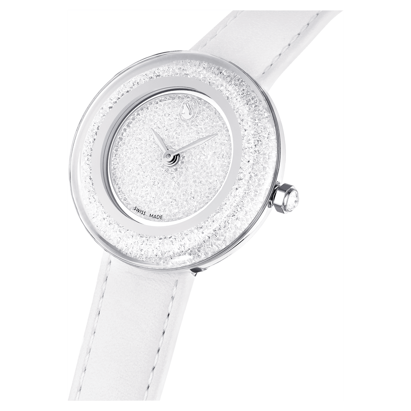swarovski ساعة يد crystalline lustre، صناعة سويسرية، سوار جلد، لون أبيض، ستانلس ستيل