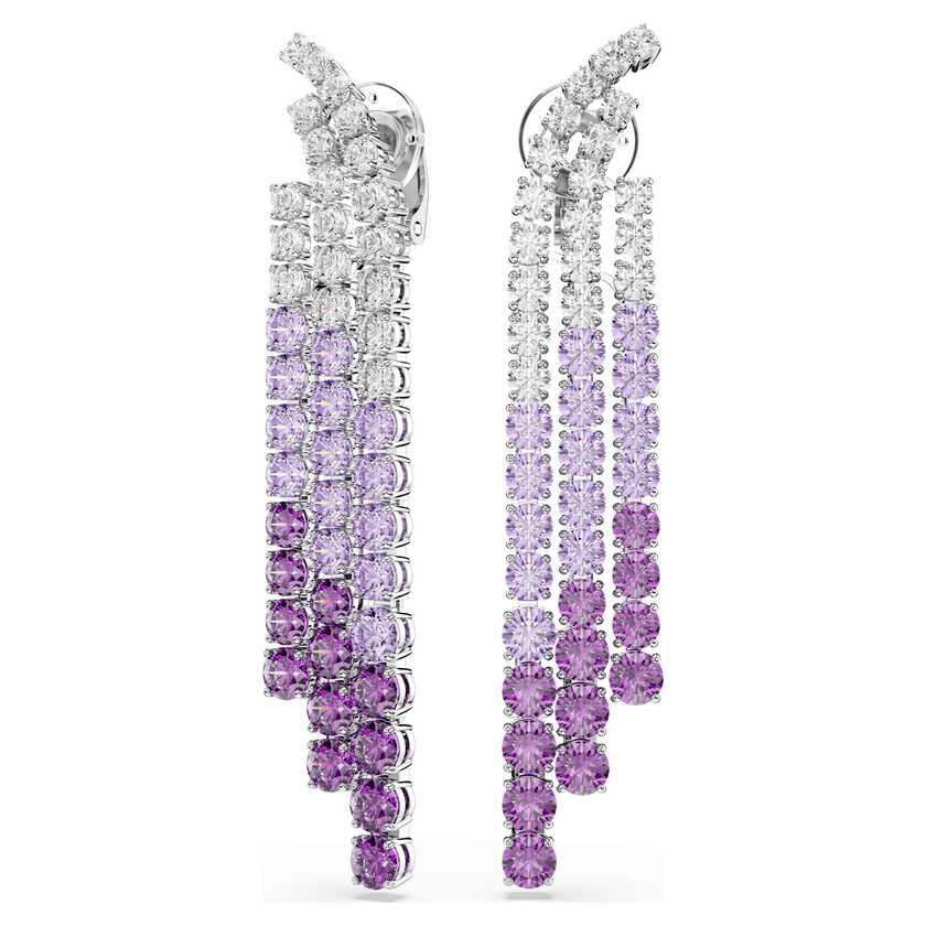 swarovski أقراط بمشبك matrix، لون متدرج، قطع مستدير، لون أرجواني، طلاء روديوم