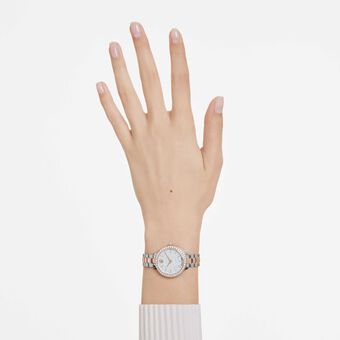 swarovski ساعة matrix بسلسلة ثلاث روابط، صناعة سويسرية، سوار معدني، لمسة نهائية بلون ذهبي وردي