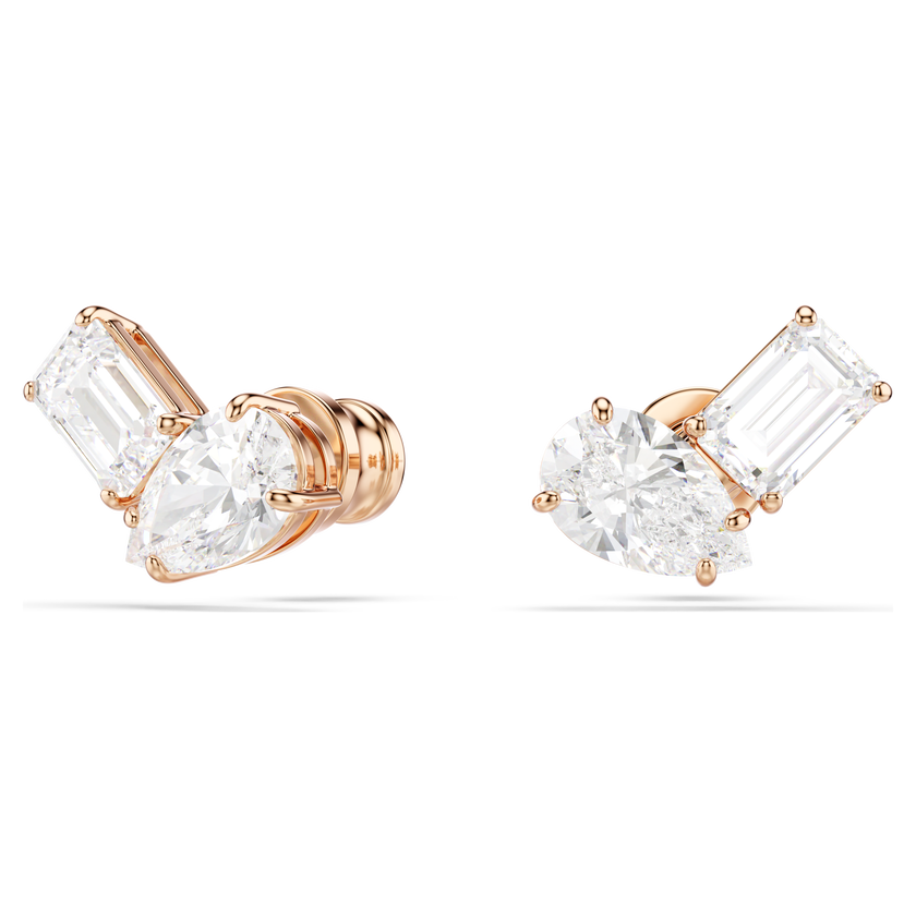 swarovski طقم mesmera، قطع على شكل كمثرى، قطع مثمن، لون أبيض، طلاء باللون الذهبي الوردي