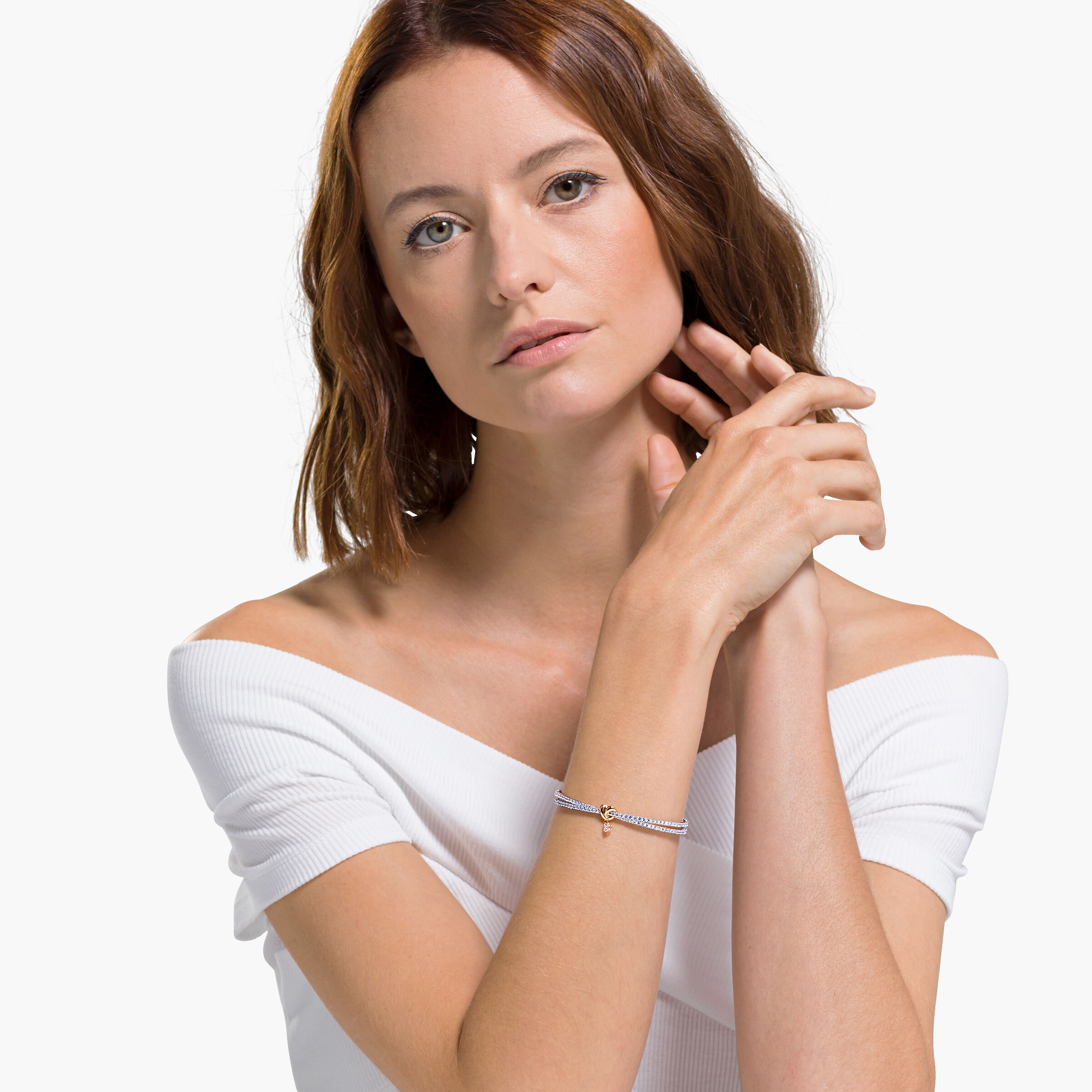 swarovski سوار lifelong على شكل قلب، لون أبيض، لمسة نهائية من معادن مختلطة