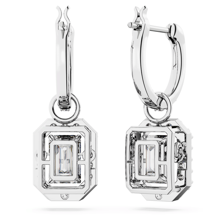 swarovski أقراط متدلية una، قطع مثمن، لون أبيض، طلاء روديوم