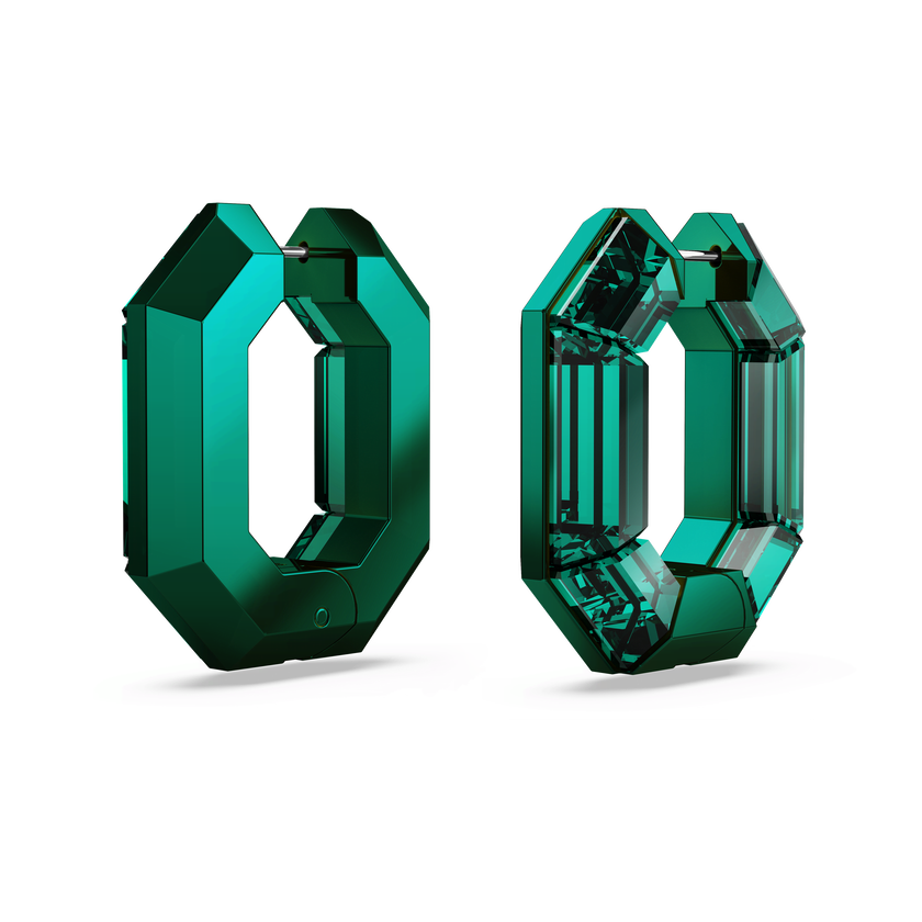 swarovski أقراط حلقية lucent، شكل مُثَمَّن، حجم صغير، لون أخضر