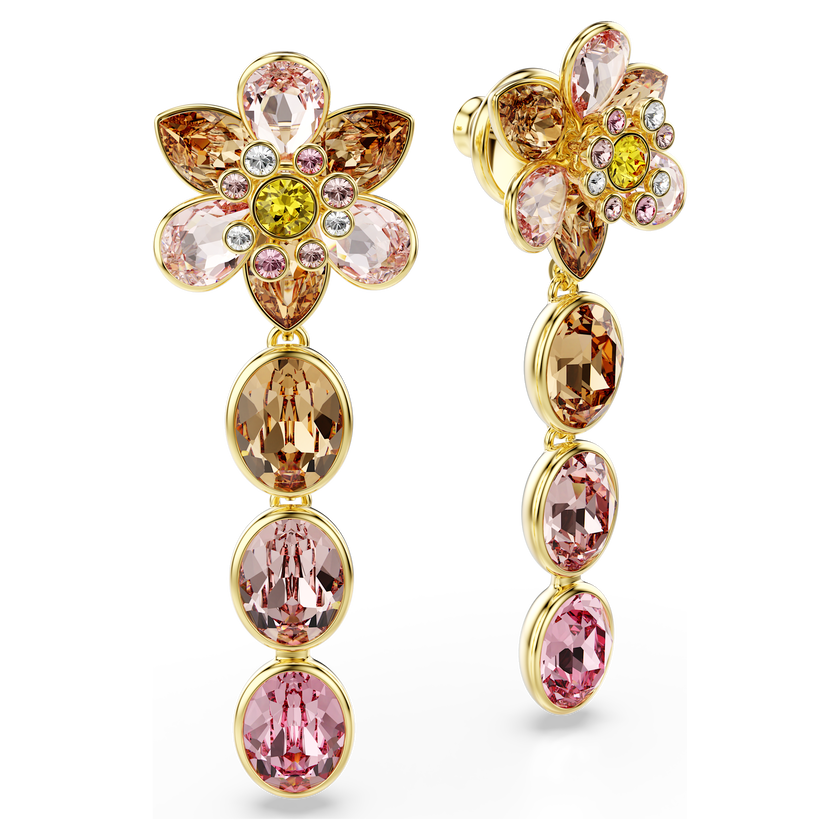 swarovski أقراط متدلية idyllia، قطع متنوع، شكل زهرة، ألوان متعددة، طلاء باللون الذهبي