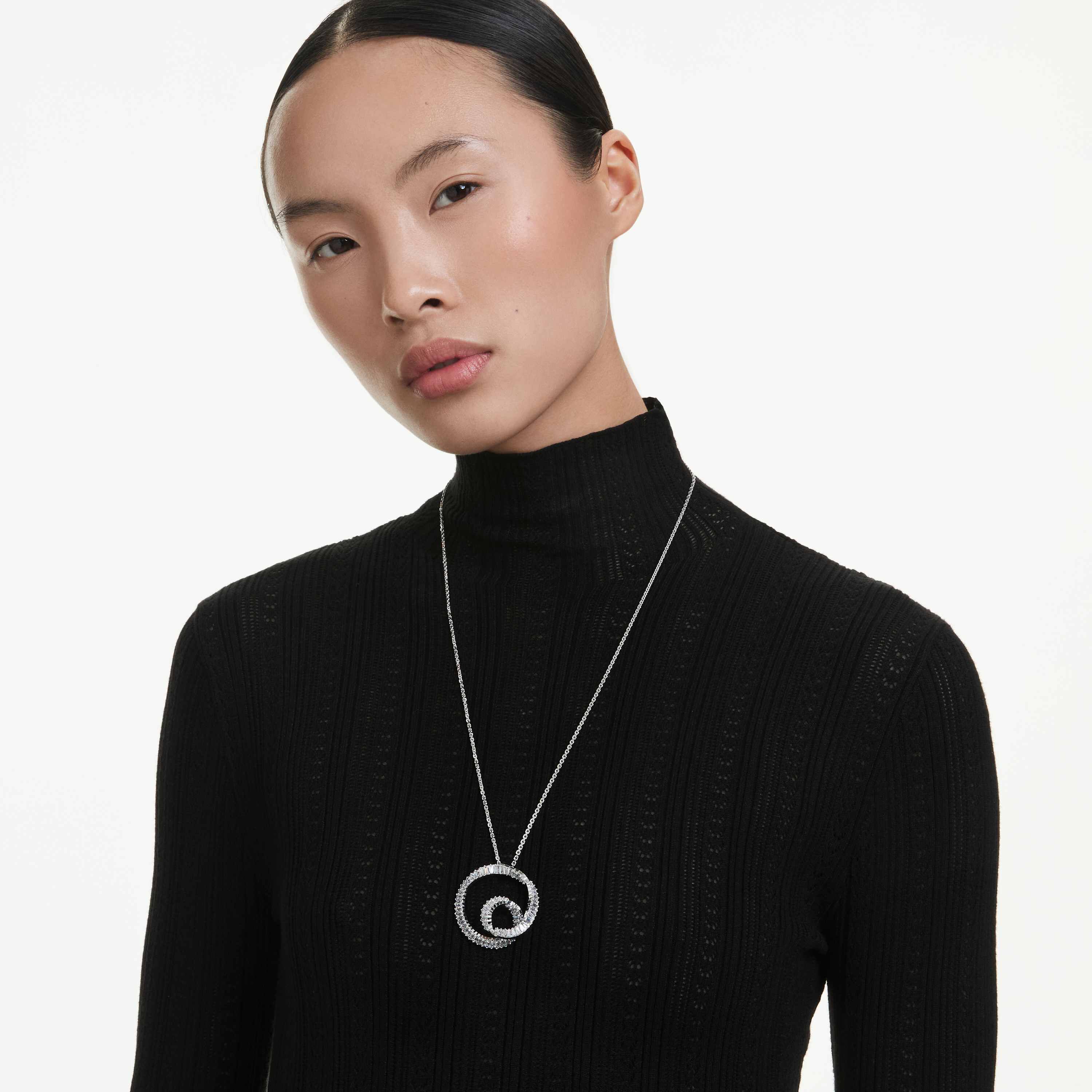 swarovski قلادة matrix، قطع باجيت، لون أبيض، طلاء روديوم