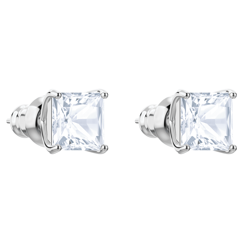 swarovski أقراط دبوسية stilla attract، قطع مربع، لون أبيض، طلاء روديوم