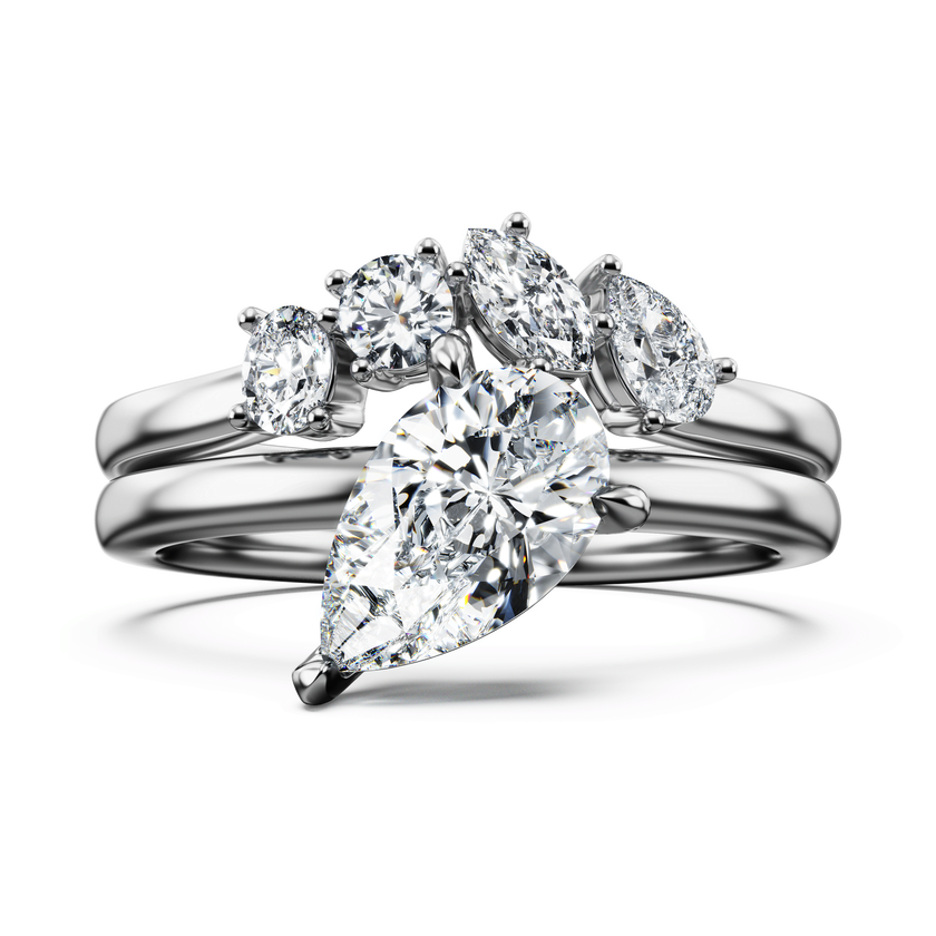 swarovski خاتم galaxy، طقم من قطعتين، ألماس مُصنع في المختبر بإجمالي 1 4 قيراط، شكل كمثرى، ذهب أبيض عيار 18