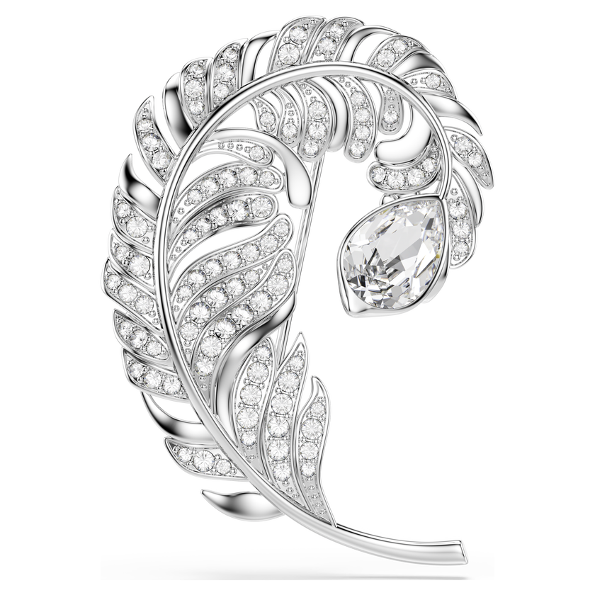 swarovski idyllia brooch  mixed cuts  feather  rhodium plated