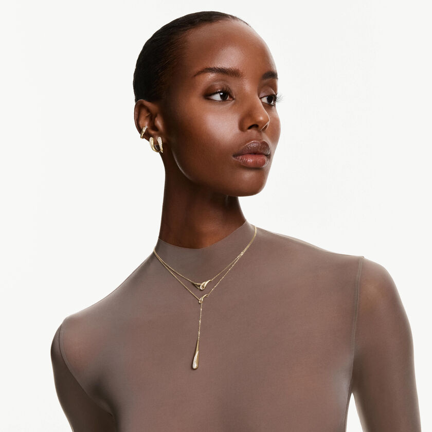 swarovski قلادة classica على شكل حرف y، قطع مُستدير، لون أبيض، فضة استرليني، لمسة نهائية من الذهب عيار 18 قيراط