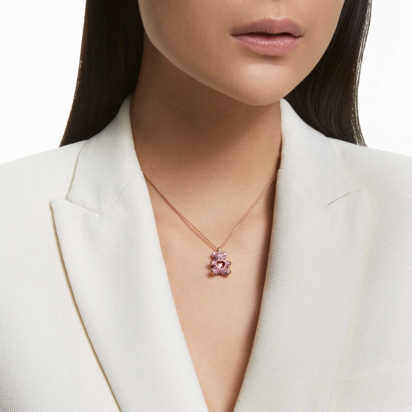 swarovski قلادة teddy، لون وردي، طلاء ذهبي وردي