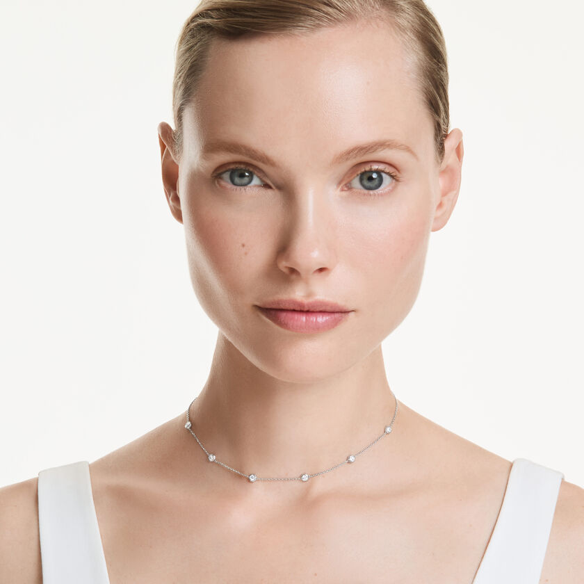 swarovski عقد octagon، ألماس مُصنع في المختبر إجمالي 0 7 قيراط، شكل دائري، فضة استرليني