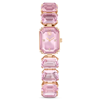 swarovski ساعة، سوار مثمن، لون وردي، لمسة نهائية باللون الذهبي الوردي