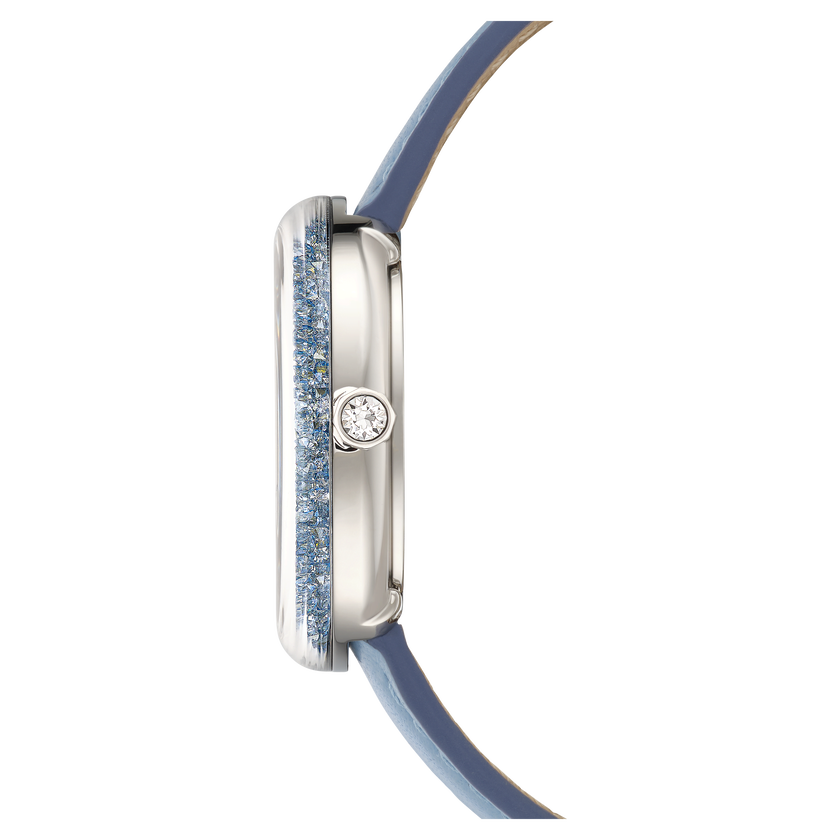 swarovski ساعة يد crystalline lustre، صناعة سويسرية، سوار جلد، لون أزرق، ستانلس ستيل