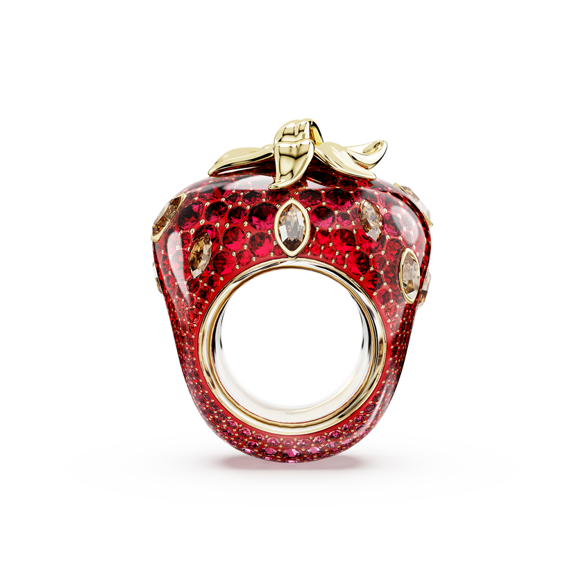 swarovski خاتم موتيف idyllia، قطع متنوع، شكل فراولة، لون أحمر، طلاء باللون الذهبي