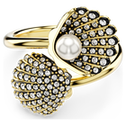 خاتم مفتوح Idyllia، لؤلؤة كريستال، شكل صدفة، لون أبيض، طلاء بلون ذهبي