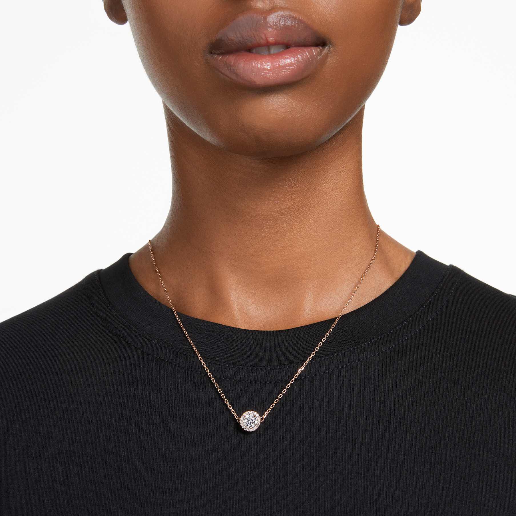 swarovski قلادة una angelic، قطع مستدير، كريستالات متراصة، لون أبيض، طلاء ذهبي وردي