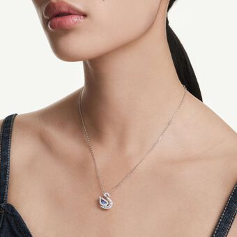 swarovski قلادة swan، قطع متنوع، شكل بجعة، لون أزرق