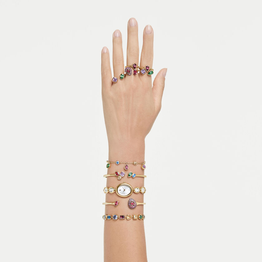 swarovski ساعة بيضاوية imber، سويسرية الصنع، سوار معدني، لون ذهبي، لمسة نهائية باللون الذهبي