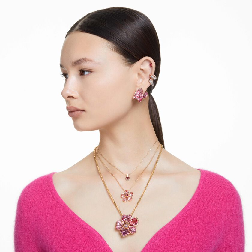 swarovski أقراط دبوسية chroma، على شكل قلب، لون أحمر، طلاء بلون ذهبي