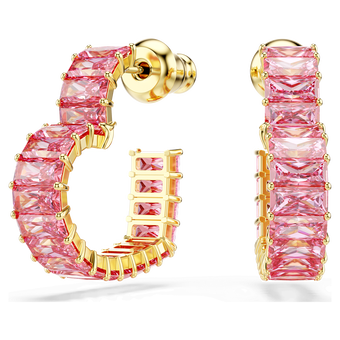 swarovski أقراط حلقية matrix، قطع باغيت، شكل قلب، حجم صغير، لون وردي، طلاء باللون الذهبي