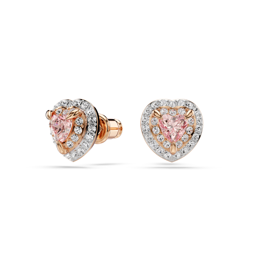 swarovski أقراط دبوسية one، قطع على شكل قلب، أحجار كريستال صغيرة متراصة، شكل قلب، لون وردي، لمسة نهائية من معادن مختلطة