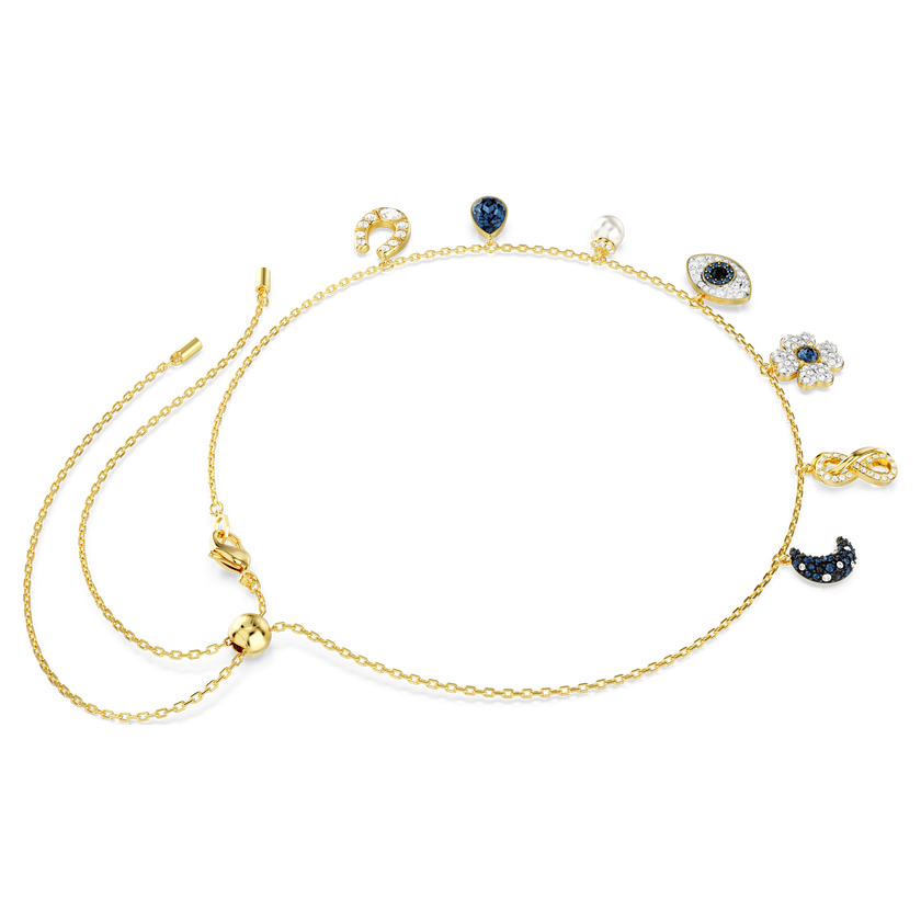 swarovski عقد شوكر symbolica، حلية على شكل هلال، حلية على شكل إنفينيتي، حلية على شكل زهرة برسيم، حلية على شكل عين الحسود، حلية على شكل حدوة حصان، لون أزرق، طلاء باللون الذهبي