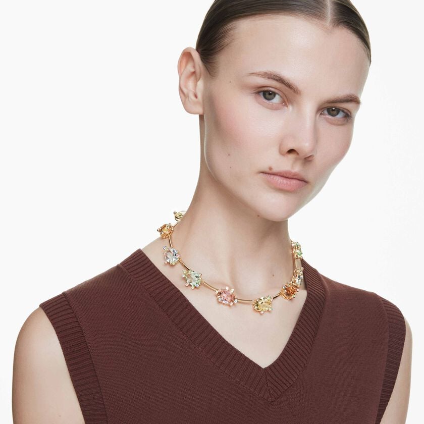 swarovski عقد gema tennis، قطع متنوع، ألوان متعددة، طلاء باللون الذهبي