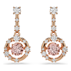 swarovski constella drop earrings  round cut  dancing stone  pink  rose gold tone plated