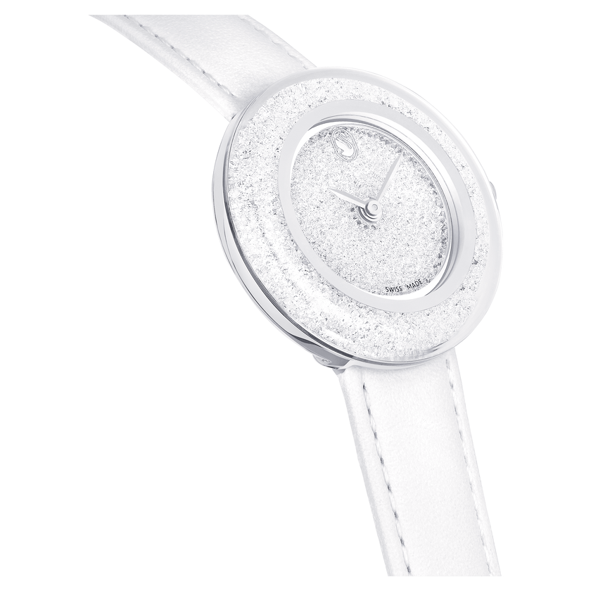 swarovski ساعة يد crystalline lustre، صناعة سويسرية، سوار جلد، لون أبيض، ستانلس ستيل